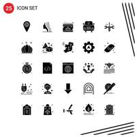 Mobile Interface Solid Glyph Set of 25 Pictograms of food screwdriver date computing vehicle Editable Vector Design Elements