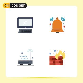 Mobile Interface Flat Icon Set of 4 Pictograms of computer devices imac bell sound Editable Vector Design Elements