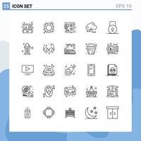 25 Thematic Vector Lines and Editable Symbols of lock pad network plan computing cloud Editable Vector Design Elements