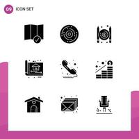 Set of 9 Commercial Solid Glyphs pack for call construction articles build blue print Editable Vector Design Elements