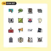 16 Universal Flat Color Filled Lines Set for Web and Mobile Applications cards banking conversation creditcard fireworks Editable Creative Vector Design Elements