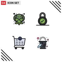 4 User Interface Filledline Flat Color Pack of modern Signs and Symbols of broccoli bucket lock buy paint bucket Editable Vector Design Elements