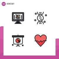 4 Filledline Flat Color concept for Websites Mobile and Apps online presentation shopping science love Editable Vector Design Elements