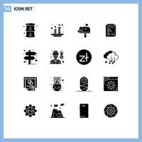 Pack of 16 creative Solid Glyphs of direction report light layout postoffice Editable Vector Design Elements