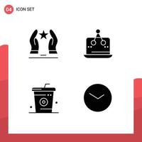 Pack of 4 Modern Solid Glyphs Signs and Symbols for Web Print Media such as built platform motivation digital cooking Editable Vector Design Elements