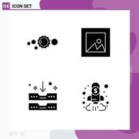 Modern Set of 4 Solid Glyphs Pictograph of solar archive drawer solar system layout office Editable Vector Design Elements