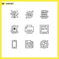 Set of 9 Commercial Outlines pack for gadget computers education logic education Editable Vector Design Elements