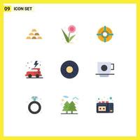 User Interface Pack of 9 Basic Flat Colors of day point floral strategy target Editable Vector Design Elements