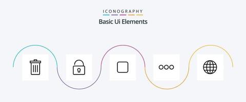 paquete de iconos de la línea 5 de elementos básicos de la interfaz de usuario, incluido el mapa. mundo. caja. signo. charlando vector