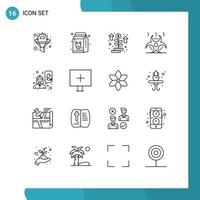 Editable Vector Line Pack of 16 Simple Outlines of infection contamination healthy biohazard startup Editable Vector Design Elements