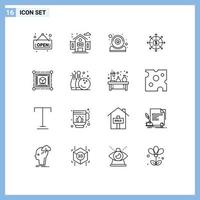 User Interface Pack of 16 Basic Outlines of bowling pine cube it box list Editable Vector Design Elements