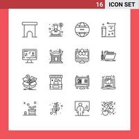 Set of 16 Vector Outlines on Grid for finance science salesman laboratory chemistry Editable Vector Design Elements