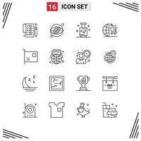 Outline Pack of 16 Universal Symbols of computers shopping luggage seo cart Editable Vector Design Elements