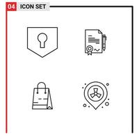 Mobile Interface Line Set of 4 Pictograms of key ecommerce shield done shop Editable Vector Design Elements