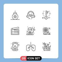 9 Thematic Vector Outlines and Editable Symbols of stethoscope doctor money clapperboard clapboard Editable Vector Design Elements