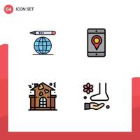 Group of 4 Filledline Flat Colors Signs and Symbols for world love mobile location foot Editable Vector Design Elements