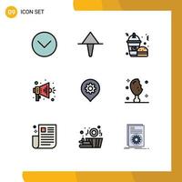 Set of 9 Modern UI Icons Symbols Signs for map setting food gear megaphone Editable Vector Design Elements