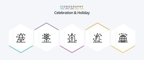 paquete de iconos de 25 líneas de celebración y vacaciones que incluye celebración. celebracion. Fuegos artificiales. vela. regalo vector