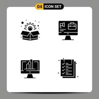 Universal Icon Symbols Group of 4 Modern Solid Glyphs of marketing shart computer job document Editable Vector Design Elements