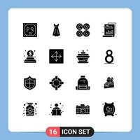 Group of 16 Modern Solid Glyphs Set for money charity eat graph bar Editable Vector Design Elements