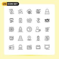 Line Pack of 25 Universal Symbols of lock patrick computing day book Editable Vector Design Elements