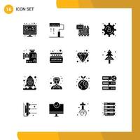 Group of 16 Solid Glyphs Signs and Symbols for content storage house paint garden realty Editable Vector Design Elements