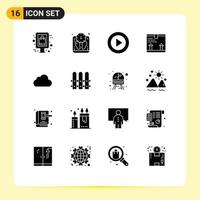 Solid Glyph Pack of 16 Universal Symbols of cloud arrow abstract box ux Editable Vector Design Elements