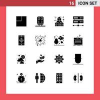 Set of 16 Modern UI Icons Symbols Signs for firework target church mobile application application Editable Vector Design Elements