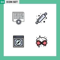 Filledline Flat Color Pack of 4 Universal Symbols of event browser schedule baking page Editable Vector Design Elements