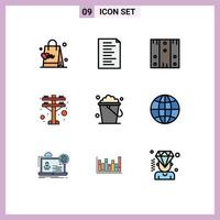 Group of 9 Modern Filledline Flat Colors Set for floor bucket delivery power electric Editable Vector Design Elements