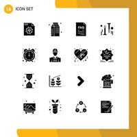 16 Thematic Vector Solid Glyphs and Editable Symbols of productivity hardware contact diy support Editable Vector Design Elements