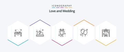 paquete de iconos de boda de 25 líneas que incluye amor. fiesta. boda. celebracion. regalo vector