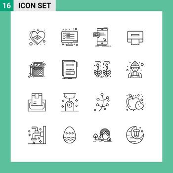 Set of 16 Vector Outlines on Grid for accounting paper result cleaning mail Editable Vector Design Elements