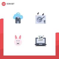 Group of 4 Modern Flat Icons Set for cloud rabbit server music report Editable Vector Design Elements