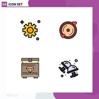 Modern Set of 4 Filledline Flat Colors Pictograph of gear gaming disk wedding cufflink Editable Vector Design Elements