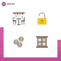 4 Thematic Vector Flat Icons and Editable Symbols of celebration business outdoor unlocked group Editable Vector Design Elements