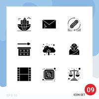 Group of 9 Solid Glyphs Signs and Symbols for eye shades eye makeup security refresh web Editable Vector Design Elements