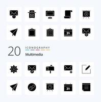 20 Multimedia Solid Glyph icon Pack like paper edit mail compose message vector