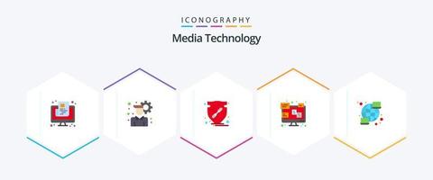 Media Technology 25 Flat icon pack including global. laptop. trust. communication. shield vector