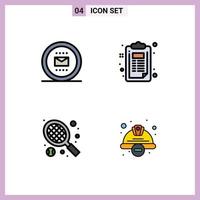 Pack of 4 creative Filledline Flat Colors of envelope racket secretary clipboard tennis Editable Vector Design Elements