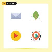 Group of 4 Flat Icons Signs and Symbols for envelope school education message leaf business Editable Vector Design Elements