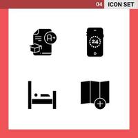 Set of 4 Commercial Solid Glyphs pack for document hotel graduation online sleep Editable Vector Design Elements