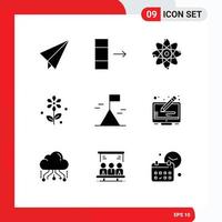 Group of 9 Solid Glyphs Signs and Symbols for display copy nuclear nature adventure Editable Vector Design Elements