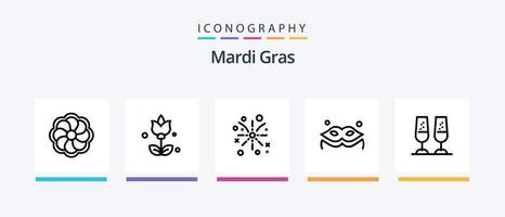 Mardi Gras Line 5 Icon Pack Including . king. eat. crown. masquerade. Creative Icons Design vector