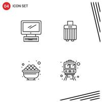 Modern Set of 4 Filledline Flat Colors Pictograph of computer bowl imac luggage food Editable Vector Design Elements