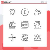 9 Universal Outline Signs Symbols of card product ruble package team Editable Vector Design Elements