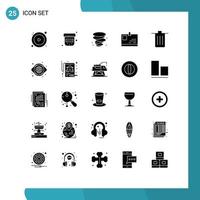 Mobile Interface Solid Glyph Set of 25 Pictograms of trash delete wind been pass Editable Vector Design Elements