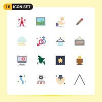 Mobile Interface Flat Color Set of 16 Pictograms of data school help study loan Editable Pack of Creative Vector Design Elements