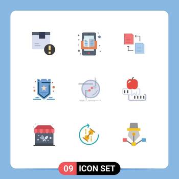 interfaz móvil conjunto de colores planos de 9 pictogramas de cadena seo lectura optimización scince elementos de diseño vectorial editables vector