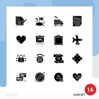 Pack of 16 creative Solid Glyphs of heart paper management page data Editable Vector Design Elements